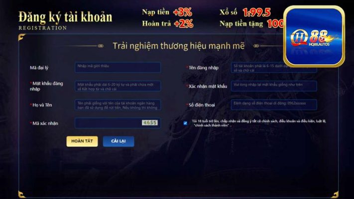 Đăng ký HQ88 đơn giản và dễ dàng